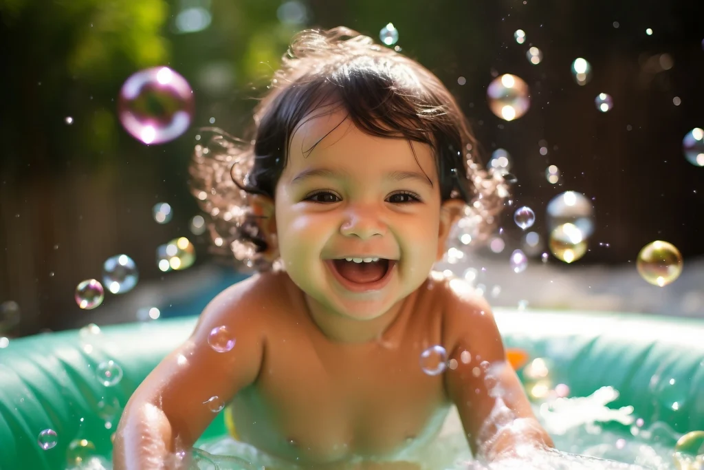 baby playing in water